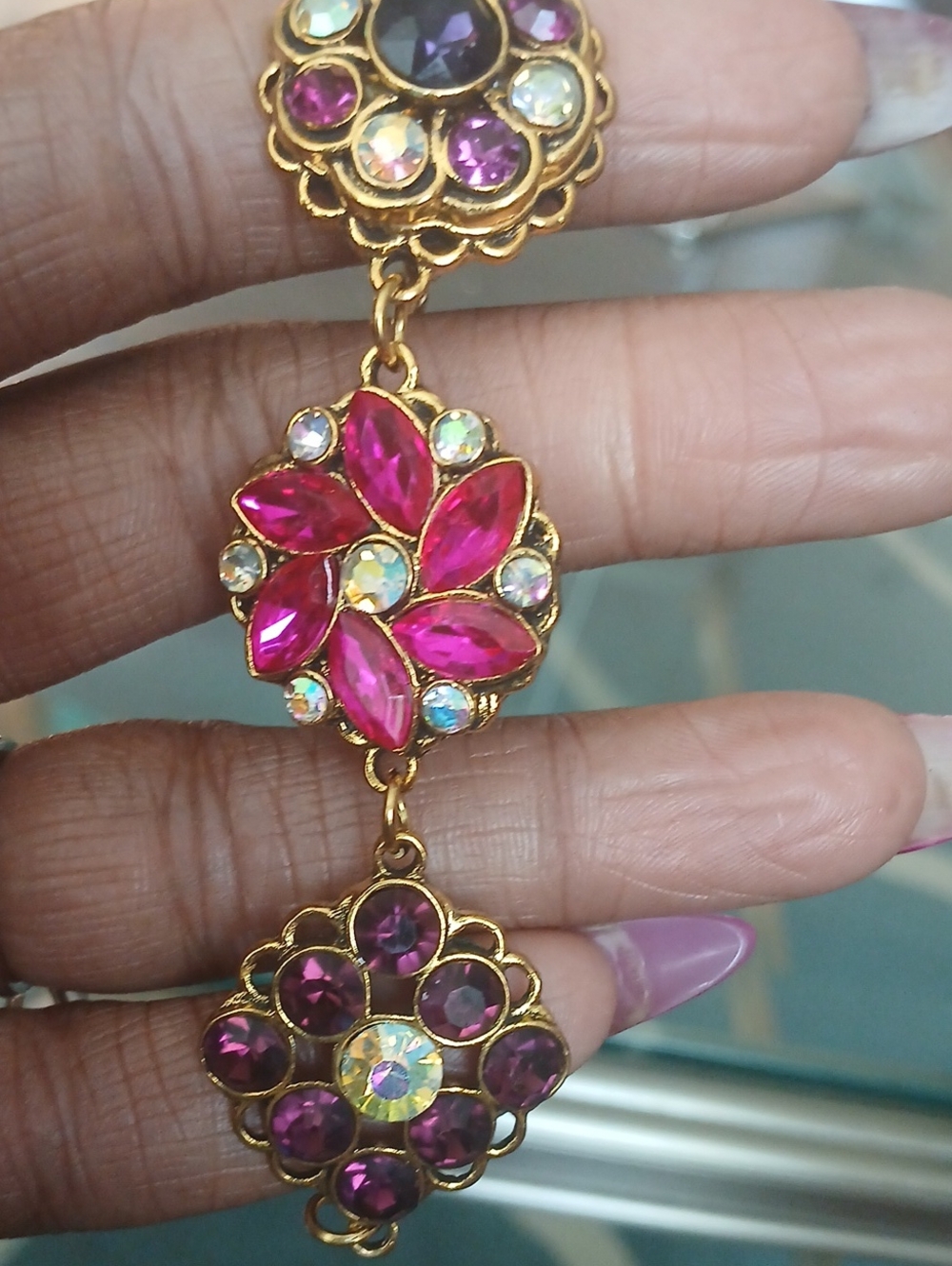 Gold-Tone Pink Rose Drop Pendant Bracelet - Picture 3 of 3
